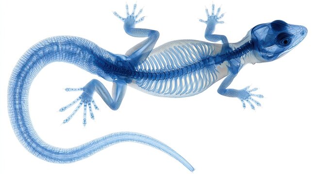 X-ray of lizard with tail curved, bones clearly shown, isolated on white --chaos 20