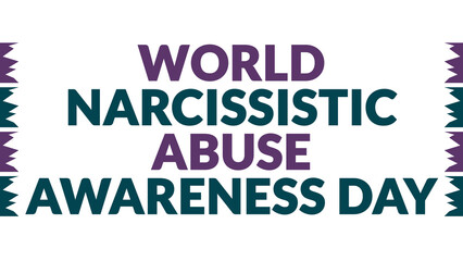 World Narcissistic Abuse Awareness Day text with side lines on a White background. Which is observed every year in June to celebrate World Narcissistic Abuse Awareness Day.