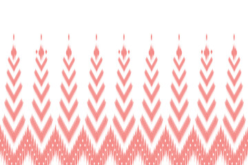 Coral ikat background with chevron tribal pattern. Use in textile design, stationery, or modern boho themes.