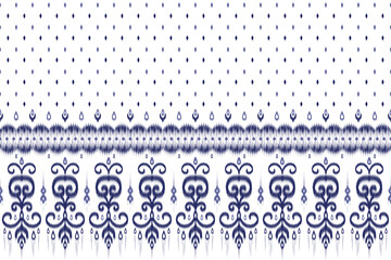 Navy blue ikat border background with elegant tribal shapes. Perfect for textile mockups, invitations, or cultural-themed visuals.