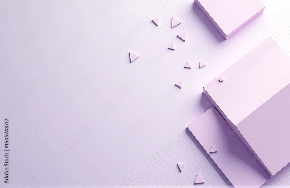 Poster geometric shapes triangles squares used gradient effect light lilac colored background lines