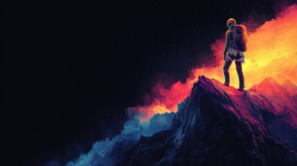 Obraz premium Climber Summit Success Night Mountain Dramatic Artwork