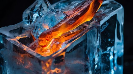 Fiery Flames Emerging from a Luminous Ice Block