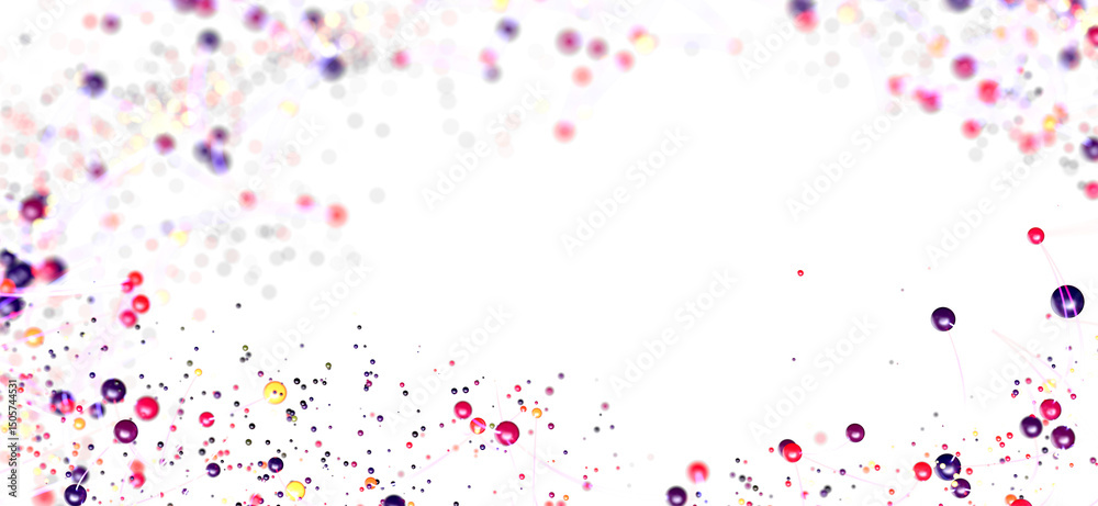 Poster vibrant spheres connected, forming a dynamic network. ideal for tech, science, and connection themes