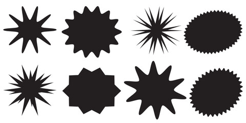 Starburst promo black sticker shape vector sale splash set. Blank starburst speech bubbles set with different color isolated on white background. Vector illustration.