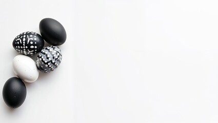 Minimalist Monochrome Easter Eggs with Geometric Patterns on White Background
