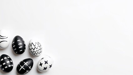 Minimalist Monochrome Easter Eggs with Geometric Patterns on White Background
