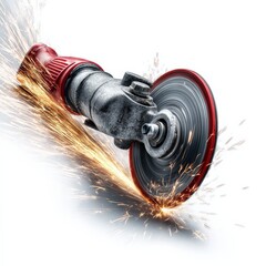 Close-up of an angle grinder in action, sparks flying.