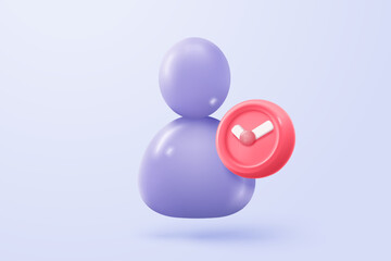 3d user profile icon or social avatar signs and business communication staff person. Identity verification success with notice alert. 3d round account manager button icon vector render illustration
