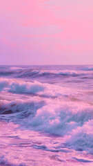 Fototapeta premium Romantic sea scape with soft pastel hues, waves gently rolling under a lavender sky