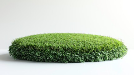 Lush Green Grass Island, 3D Render of a Circular Patch of Vibrant Green Grass Isolated on a White Background