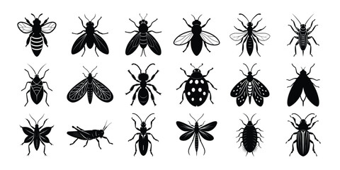 insect silhouette bundle on white background