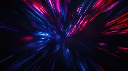Abstract digital artwork depicting a vibrant, fast-moving light tunnel with streaks of pink, blue, and red radiating from a central vanishing point