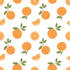 Oranges, seamless vector pattern. Bright summer pattern with oranges on a white background in a simple flat style.