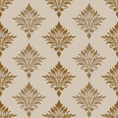 Damask seamless floral pattern, brown and light brown ornament, vector illustration elegant for textile, wall paper, bedding, curtains, cushion cover, rug, scarf,    upholstery fabric, vintage design 