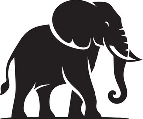 Black vector illustration of a wild elephant silhouette, perfect for animal and nature-themed designs
