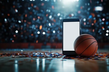 Basketball and Smartphone Mockup on Court