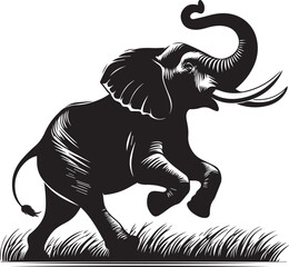 Obraz premium Black vector illustration of a wild elephant silhouette, perfect for animal and nature-themed designs 