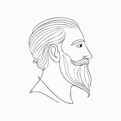 Elegant line art profile of a bearded man