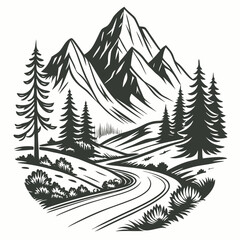 Obraz premium mountain landscape with trees vector silhouette