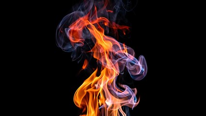 Fiery Abstract Dance of Orange and Blue Flames Against Black Background