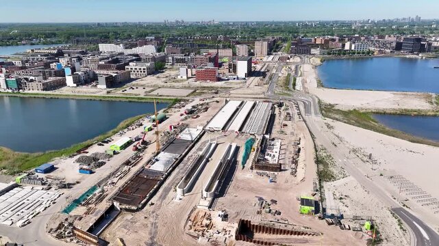 22th of May 2025 - aerial view of the construction of the Annemie Wolff Bridge connecting Centrumeiland with Strandeiland Amsterdam