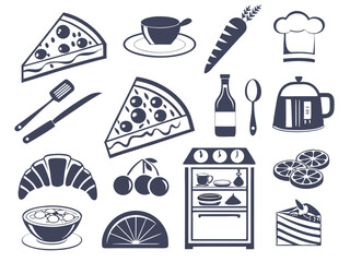 Flat Food Icon Collection – Dark Blue & White Minimalist Style