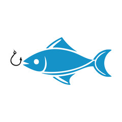 Blue fish hooked fishing icon design