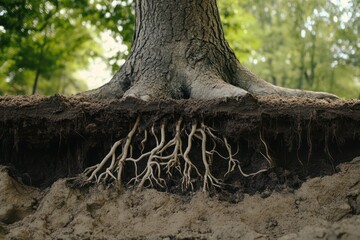 Obraz premium Tree with deep roots and underground system