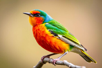 Obraz premium Colorful Painted Bunting Bird Perched in Nature, Showcasing Its Vivid Blue, Green, and Red Plumage in a Serene Natural Setting, Vibrant Wallpaper