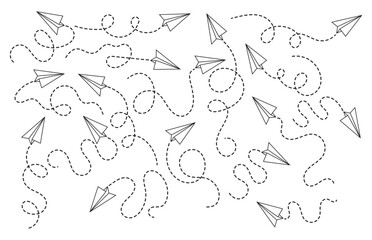 Paper Airplane Path Vector Illustration – Doodle Flight Line Art