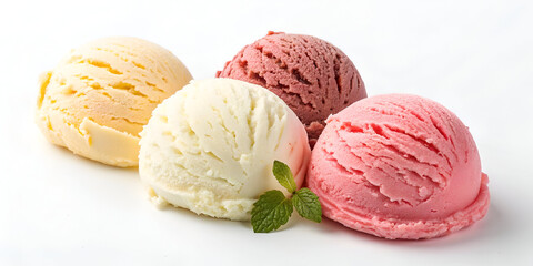 ice cream balls, flavor, photography, white background isolated