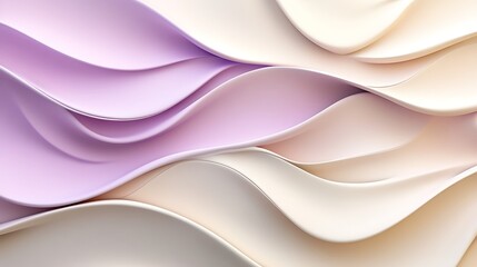 Calm minimalist abstract waves undulating gently across a pale lavender and soft ivory background, flowing curves bathed in diffused natural light.