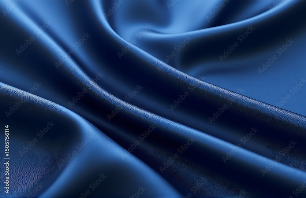 Poster navy blue silk satin fabric features abstract gradient background soft folds wide panoramic drapery