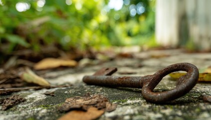 Rusty Key on Stone Path