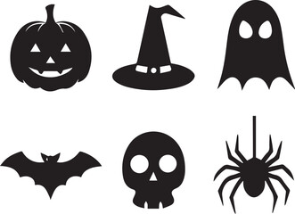 black halloween vector icon, halloween silhouette vector set, halloween logo bundle