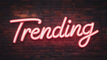 Fototapeta premium Illuminated trending neon sign against a dark brick wall background display image