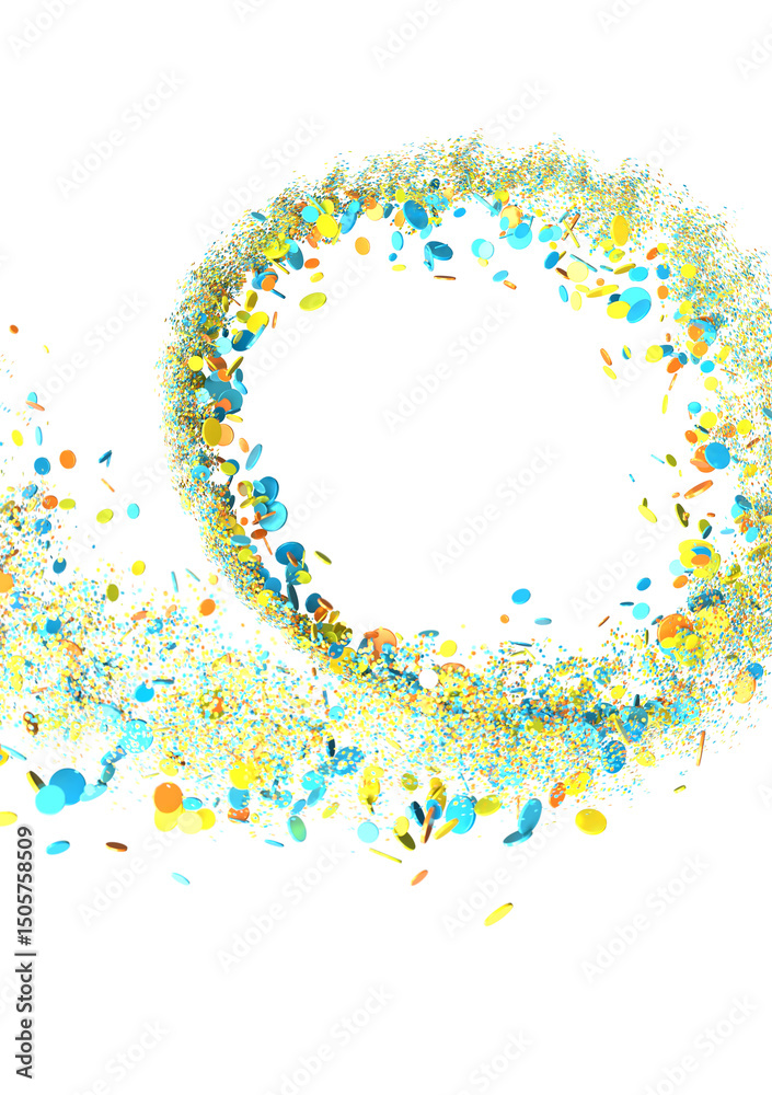 Fototapete Abstract background with colorful confetti exploding and falling on a white background. Ideal for celebration, party, and festive designs.