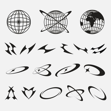 Y2K Abstract Globe and Shape Elements Set