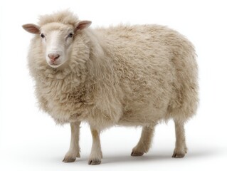 Fluffy sheep standing against a white background.