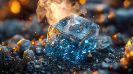 Burning Ice Cube Embers Background Abstract