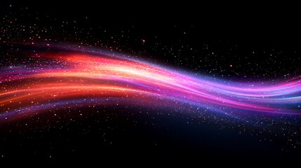 Obraz premium Radiant multicolored glitter particles streaming through a dark black space, creating dynamic trails of light and color with delicate blur effects. Created Using: Professional studio lighting,