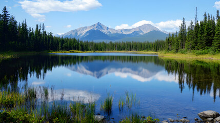 Obraz premium Scenic mountain lake landscape with forest reflection