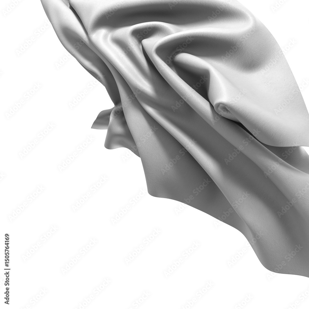 Fototapete Close-up of white fabric with smooth texture, displaying elegant draping and soft folds
