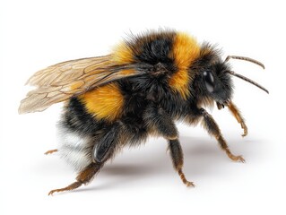 Close-up of a fuzzy bumblebee with visible pollen baskets.  Nature's beauty.