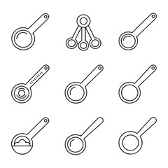 Measuring Spoon and Baking Tool Icons Set. Set of Linear Measuring Spoons and Cups
