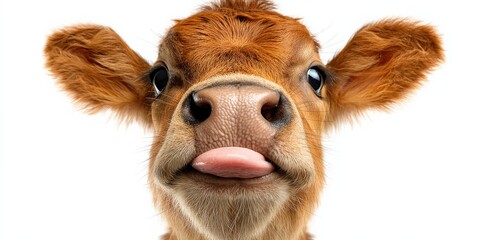 Adorable calf with its tongue out, close-up.