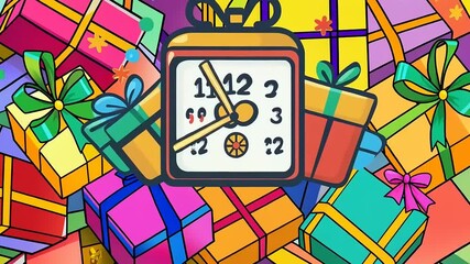 Animated Countdown with Time Clock and Gift Boxes: A Festive Time Lapse Graphic - Powered by Adobe