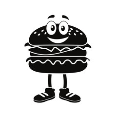 Happy hamburger cartoon character fast food icon