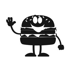 Happy hamburger cartoon character waving hello